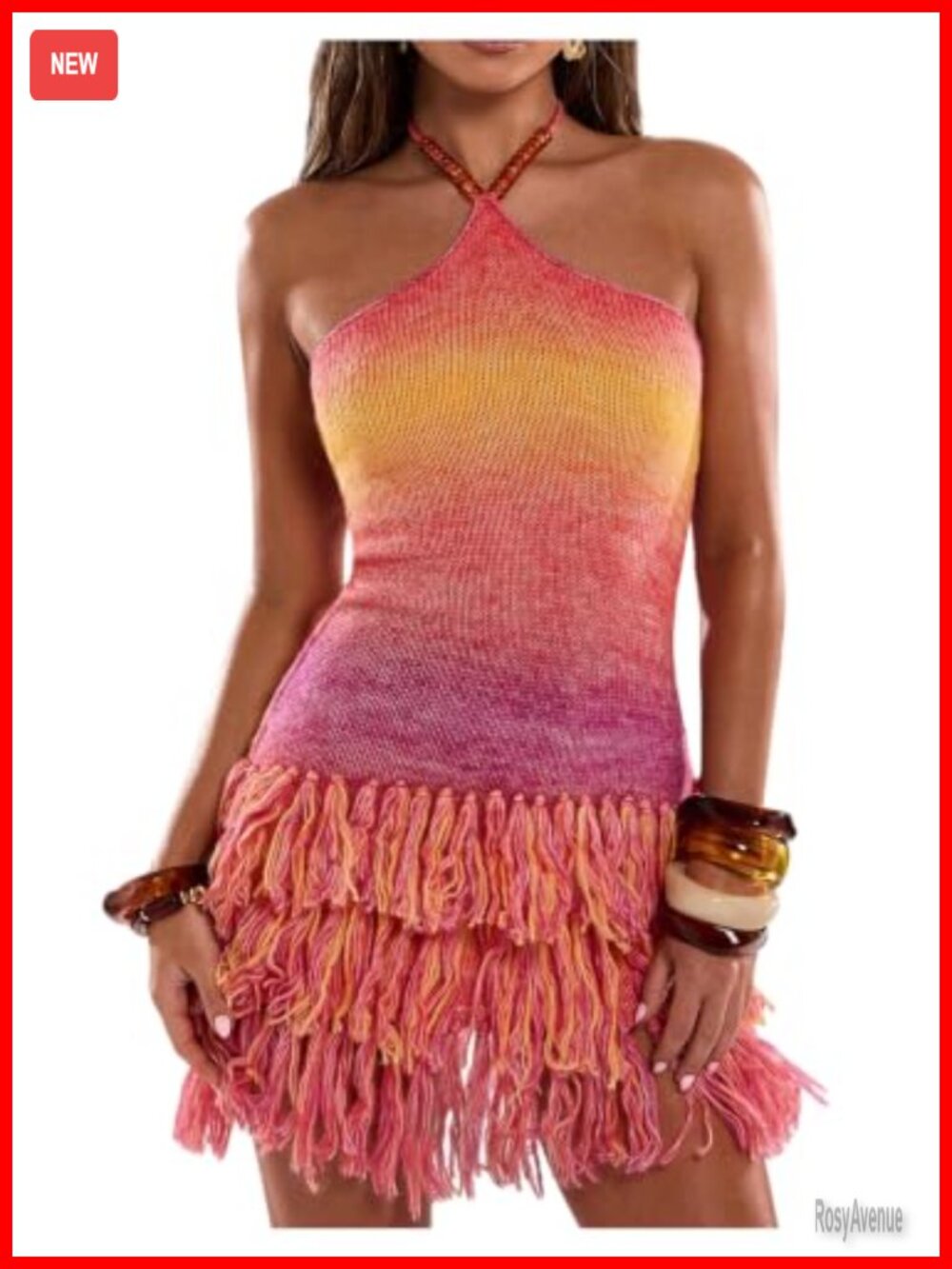 Fringe Halter Mini Dress Beaded Backless Bodycon Resort Sundress